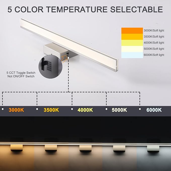 LED Modern Bathroom Light Fixtures 18W Brushed Nickel Vanity Lights Bar 5CCT Dimmable ixture Over Mirror Vanity Light for Bathroom Lighting 23.6 inch