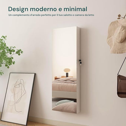Avilia Jewellery Cabinet with Mirror 110 x 37 x 10 cm in Ultra Sturdy MDF - Space-Saving Jewellery and Accessories Organizer with Secure Key Lock, Wall or Door Mounting
