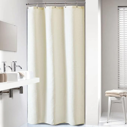 Stall Waffle Shower Curtain 256 GSM Heavy Fabric 36x72 Cream/Ivory | Narrow Half Size, Thick Cloth, Weighted Hem, Water Repellent, Hotel Luxury Polyester Shower Curtain Set for Bathroom 6 Hooks