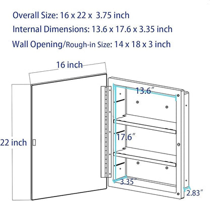 Bathroom Medicine Cabinet with Beveled Mirror, Medicine Cabinet with Storage Function, Hanging Storage Cabinet, Adjustable Shelves, White (16 x 22 inch)