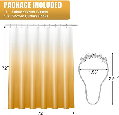 OLANLY Luxury Yellow and White Ombre Shower Curtain Sets with 12 Hooks, Waterproof and Washable Decorative Shower Curtains for Bathroom, 72x72 Inches