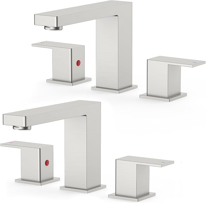 FORIOUS 2 Pack Brushed Nickel Bathroom Faucets 3 Hole, 8" Commercial Faucet | 8 Inch Widespread Bathroom Sink Faucet Brushed Nickel 3 Piece Set for Real Estate Procurement with Drain, Hose, Spare Aerator