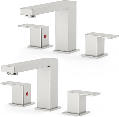 FORIOUS 2 Pack Brushed Nickel Bathroom Faucets 3 Hole, 8" Commercial Faucet | 8 Inch Widespread Bathroom Sink Faucet Brushed Nickel 3 Piece Set for Real Estate Procurement with Drain, Hose, Spare Aerator