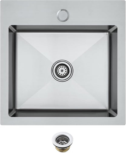 15"x15" Drop-In Single Bowl Bar Sink T-304 Stainless Steel 1-Hole | 15 inch Drop-in Sink | T-304 SS Square Sink| 1 Faucet Hole | 2" Drain Hole | Handmade | Camper/Boat/Small Kitchen