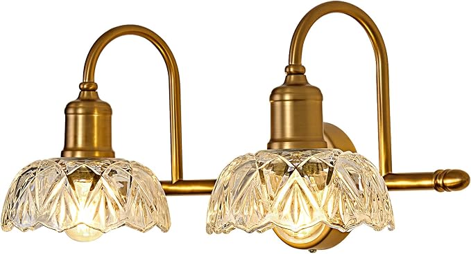UOFUS Vintage Bathroom Light Fixtures Gold Bathroom Vanity Light Matte Antique Brass 2-Light Wall Sconces Lighting for Bedroom Living Room Hallway