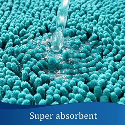 LOCHAS Luxury Bathroom Rug Shaggy Bath Mat 24 x 17 Inch, Teal Blue