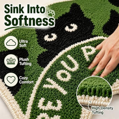 Funny Black Cat Toilet Rug - U-Shaped Toilet Contour Mat with are You Pooping? Design, Absorbent Non Slip Bathroom Mat, Machine Washable Quirky Bathroom Decor for Cat Lovers