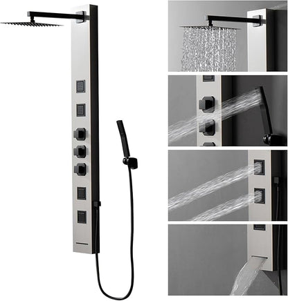 Homevacious Shower Panel Tower System,Stainless Steel Bathroom Stand Up Shower Kit,Wall-Mount Shower Panels with Rainfall Shower Head,4 Massage Body Jets,Tub Spout and Handheld Shower,Brushed Nickel