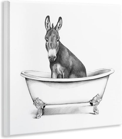 Stupell Industries Donkey in Claw Tub Farm Animal Bathroom Sketch, Wall Plaque, 12 x 12 | Stupell Industries · By Victoria Borges · Ready to hang · Charming bath and laundry decor · Made in USA