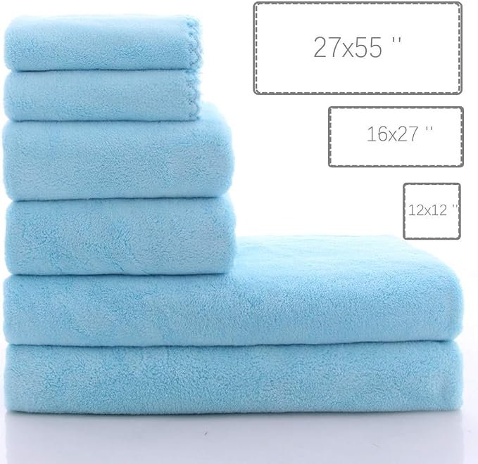 MOONQUEEN Ultra Soft Towel Set - Quick Drying - 2 Bath Towels 2 Hand Towels 2 Washcloths - Microfiber Coral Velvet Highly Absorbent Towel for Bath Fitness, Sports, Yoga, Travel (Aquamarine 6 Pieces)