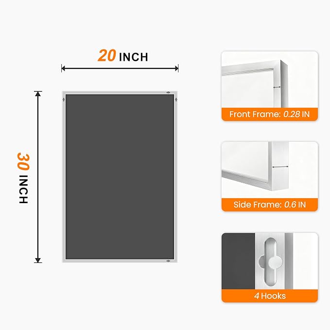 Bathroom Vanity Mirror for Wall, 20"x30" Bathroom Mirror for Over Sink | HD Shatterproof Glass, Rectangular Metal Frame, Horizontally or Vertically, Mirror for Bathroom, Living Room, Entryway,Silver