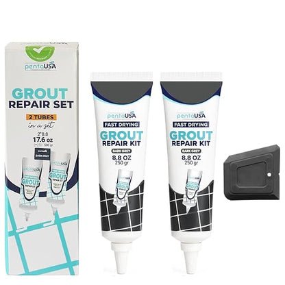 Premixed Tile Grout Repair - Dark Gray 2-Pack (17.6oz/500g) | Acrylic sanded formula, for bathroom shower kitchen tile, water-resistant, 24-hour cure, 58 sq ft, value 2-pack