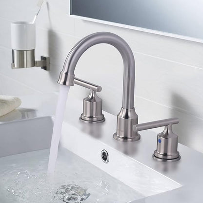 WOWOW Widespread Bathroom Faucet Brushed Nickel Bathroom Sink Faucet 8 inch Vanity Tap 2 Handle 3 Holes Deck Mount Taps with Drain