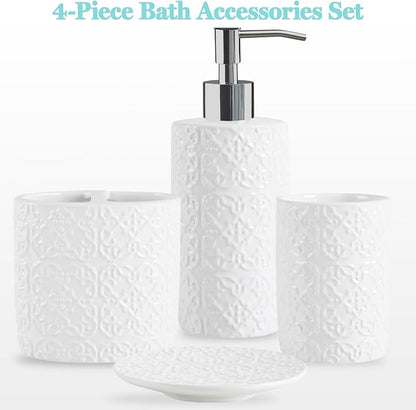 Martha Stewart Tara Bath Accessory Set Medallion, White | Coordinated Look for Bathroom, OEKO-TEX Certified