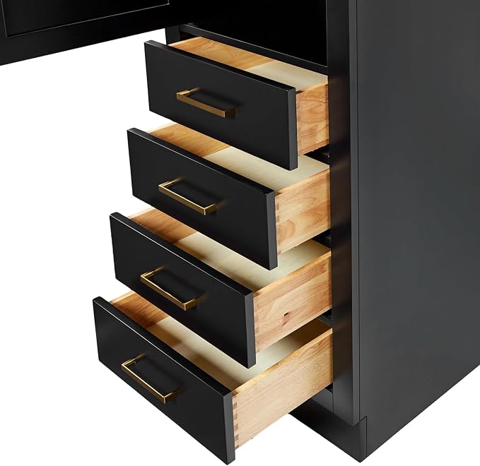 ARIEL Hepburn Bathroom Storage Cabinet - Solid Hevea Wood and Fully Assembled for Long-Lasting Durability and Sophisticated Finish, Freestanding Linen Bathroom Cabinet - 65”H x 20”W x 16”D, Black