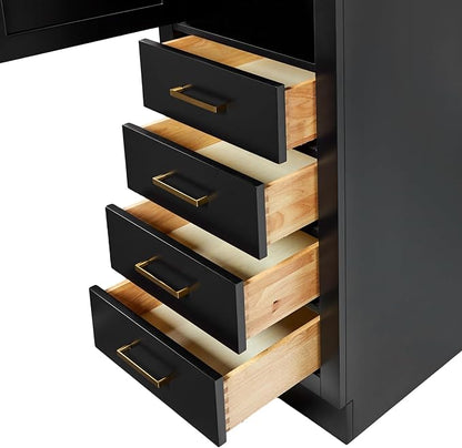 ARIEL Hepburn Bathroom Storage Cabinet - Solid Hevea Wood and Fully Assembled for Long-Lasting Durability and Sophisticated Finish, Freestanding Linen Bathroom Cabinet - 65”H x 20”W x 16”D, Black