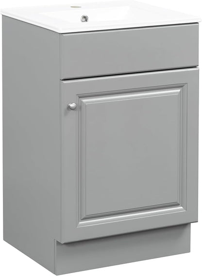 Christopher Knight Home Vanes Wood Frame 20" Bathroom Vanity with Ceramic Sink, Cabinet with Soft-Closing Door Shelf and Adjustable Shelf, Open Back, Metal Hardware, Storage/Organizer, Gray