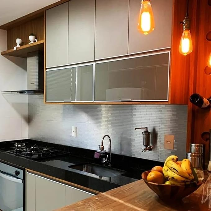 Peel and Stick Backsplash Linear Tiles, Brushed Aluminum Surface Stainless Steel Kitchen Backsplash Mini Subway Mosaic Tiles (6 Sheets)