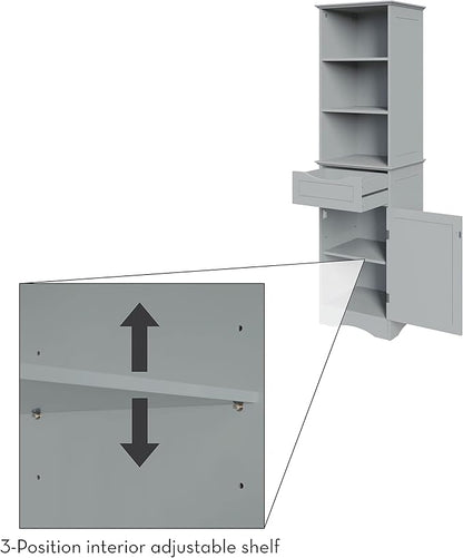 RiverRidge, Gray Ashland Bathroom Freestanding Storage Cabinet with Three Open Shelves and Drawer, Size