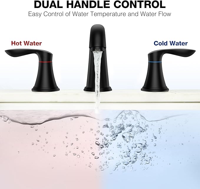 Bathroom Faucet, 8 Inch Bathroom Faucets for Sink 3 Hole, Widespread Brushed Nickel Bathroom Faucet with Pop up Drain and cUPC Lead-Free Hose (Matte Black)