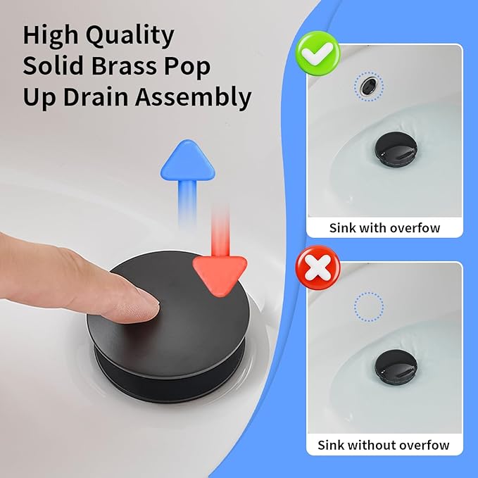 BWE Matte Black Waterfall Bathroom Sink Faucet 1 Hole or 3 Hole, Single Handle Lavatory Faucet with Brass Pop-Up Drain and Water Supply Lines
