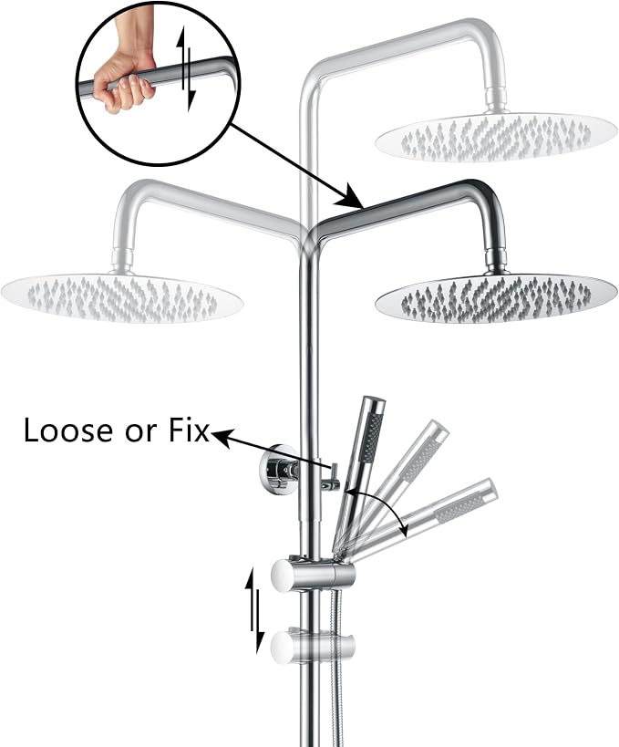 Outdoor Shower Fixtures - Total Complete Shower Kit, Chrome Finish with SS304 Handheld High Pressure Shower Head, 3-Functions