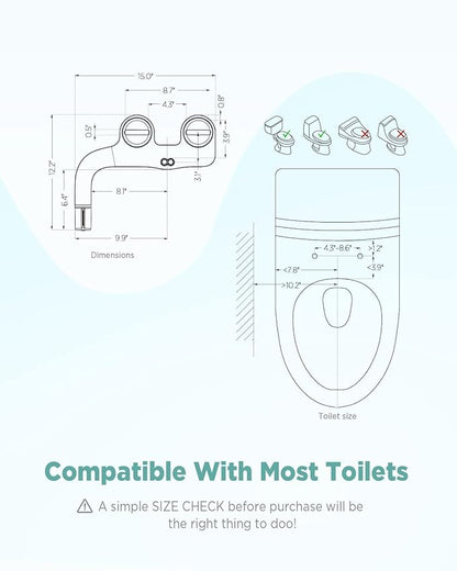Ciays Bidet Attachment for Toilet Ultra-Slim Bidet Sprayer with Pressure Controls Non-Electric Dual Nozzles for Feminine/Posterior Wash, Sliver and White