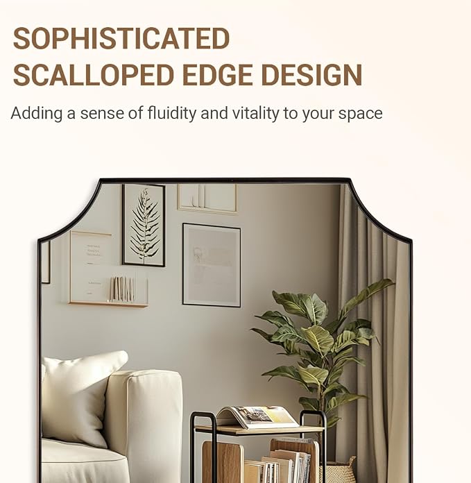 30x40 Inch Bathroom Mirror, Brushed Bronze Rectangle Scalloped Mirror, Antique Bronze Mirror with Premium Stainless Steel Metal Frame, Large Wall-Mounted Mirror (Horizontal/Vertical)