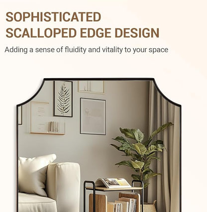30x40 Inch Bathroom Mirror, Brushed Bronze Rectangle Scalloped Mirror, Antique Bronze Mirror with Premium Stainless Steel Metal Frame, Large Wall-Mounted Mirror (Horizontal/Vertical)