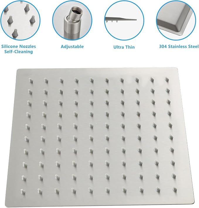 Lordear Rain Shower Heads High Pressure, Rainfall Showerhead for Bathroom Fixed Mount, 8 Inch Large Square High Flow Shower Head (Brushed Nickel)