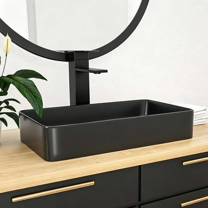 Black Vessel Sink Rectangle- 24"x16" Modern Rectangular Top Counter Bathroom Sink Matte Black Porcelain Ceramic Lavatory Sink Bowl Art Basin