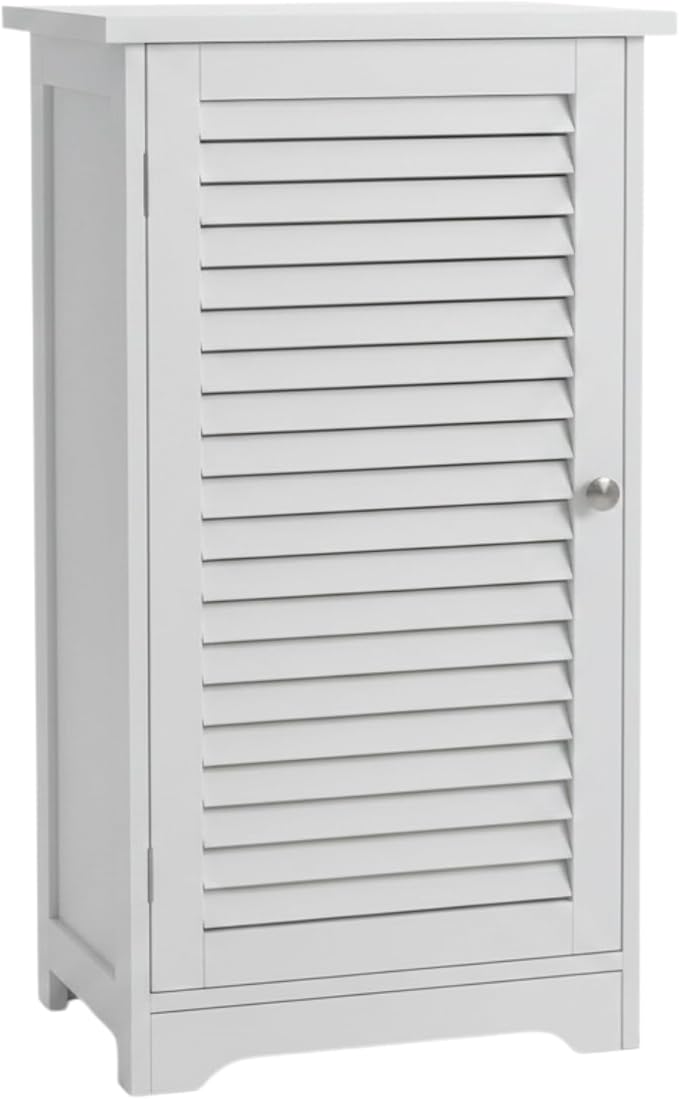 Lavish Home Bathroom Cabinet - Freestanding Storage Organizer for Towels or Laundry Room - Adjustable Shelf and Shutter Style Door (White)