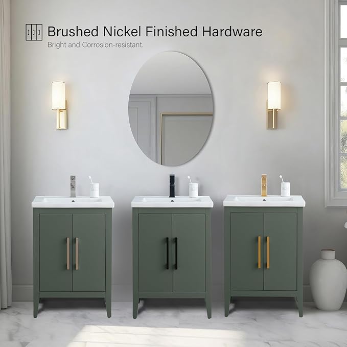 Vanity Art 24 inch Bathroom Vanity with Single Sink & Ceramic Top, Vanity Cabinet with Soft-Closing Doors, Solid Wood Frame, Vintage Green,VA9024-VG-MB1