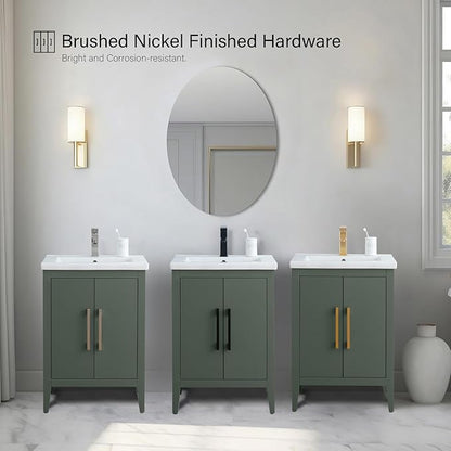 Vanity Art 24 inch Bathroom Vanity with Single Sink & Ceramic Top, Vanity Cabinet with Soft-Closing Doors, Solid Wood Frame, Vintage Green,VA9024-VG-MB1