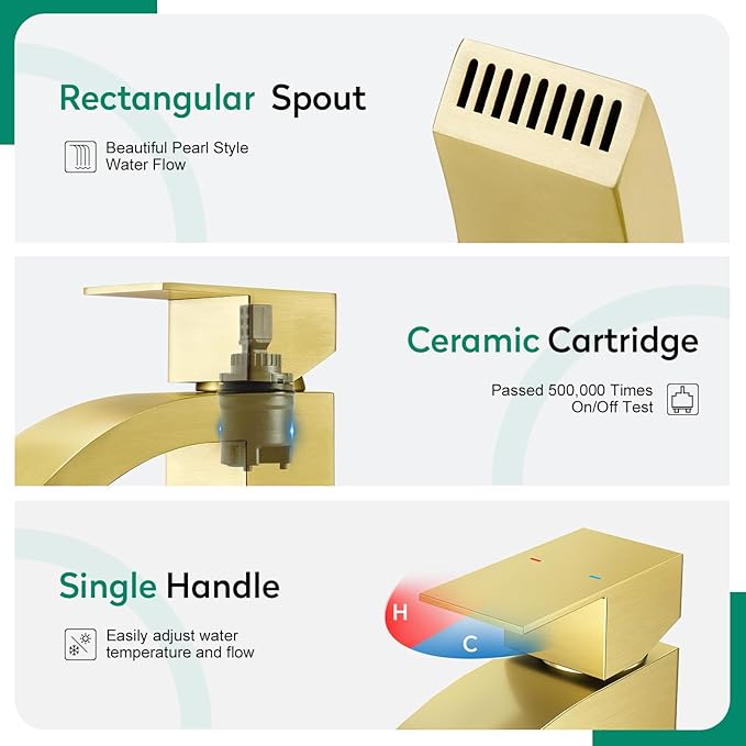 CREA Gold Waterfall Bathroom Faucet Single Hole,Brushed Gold Faucet for Bathroom Vanity Single Handle Bathroom Sink Faucet 1 Hole,Stainless Steel Utility Sink Faucet for RV Bar Lavatory(Pop Up Drain)