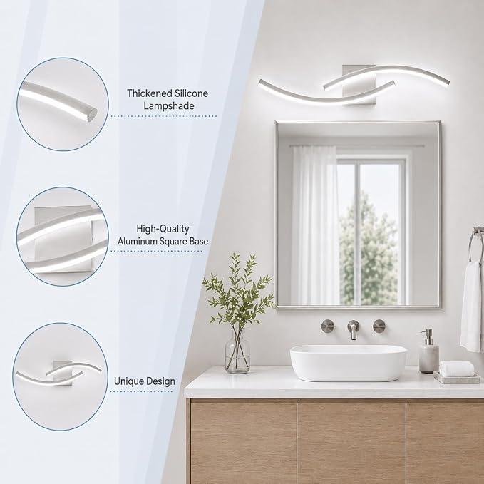 23.62 inch Modern Bathroom Vanity Light Brushed Nickel Lights Fixtures 5500K Led Bathroom Light Fixture Over Mirror Modern Wall lamp for Cabinet Hallway,2 Packs