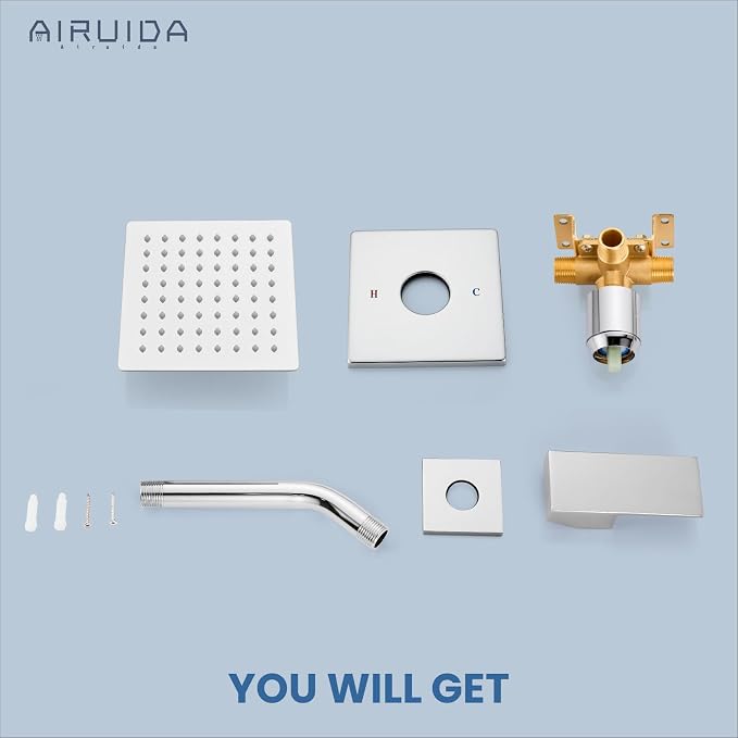 Airuida Shower Faucet Set,6 Inch Shower Valve Kit,Chrome Polish | Male Threads,Rough-in Valve Shower Trim Kit,Single Handle Control Shower Set