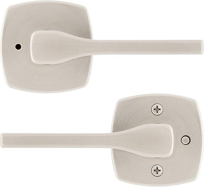 Kwikset Tripoli Lever Interior Privacy Door Handle with Lock, Door Lever for Bathroom and Bedroom, Satin Nickel Reversible Keyless Turn Lock, with Microban Protection (Pack of 8)