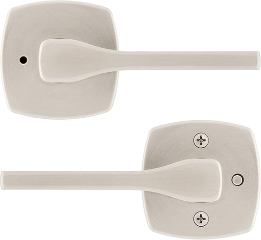 Kwikset Tripoli Lever Interior Privacy Door Handle with Lock, Door Lever for Bathroom and Bedroom, Satin Nickel Reversible Keyless Turn Lock, with Microban Protection (Pack of 6)