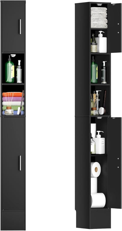 MOHOPE Narrow Bathroom Storage Cabinet, 72" Tall Slim Bathroom Cabinet with 2 Doors & Adjustable Shelves, Skinny Freestanding Floor Cabinet for Small Spaces, Living Room, Black