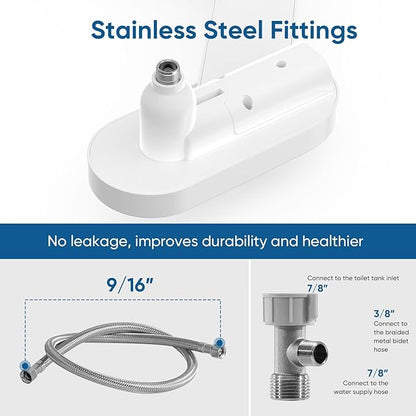 Filtered Bidet Attachment for Toilet Seat, Suitable for Most Toilet Tank, Ultra-Slim Non-Electric Bidet Sprayer，Adjustable Water Pressure，Dual Nozzle Front/Rear Cleaning (White)
