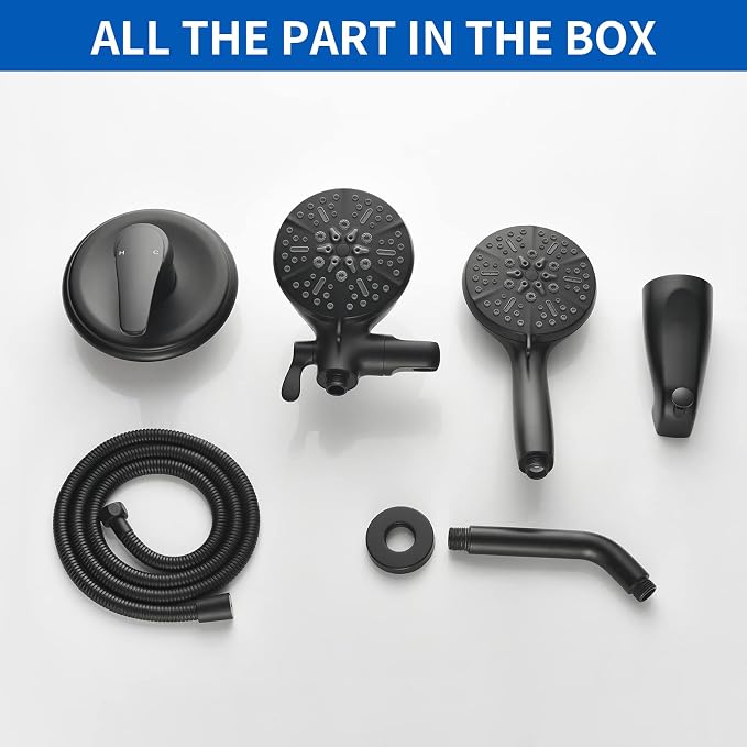 Tub and Shower Faucet Set Complete Dual Shower Head and Handheld 2 in 1 Combo Set Shower System with Tub Spout Tub and Shower Trim Kit Matte Black