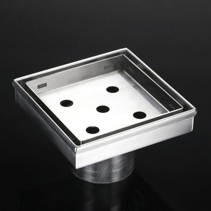 4 Inch Square Shower Drain with Tile Insert Grate, Brushed | 304 Stainless Steel, Square Tile Floor Drain for Bathroom, Removable Tile-In Drain Grate with Hair Strainer, cUPC Certified