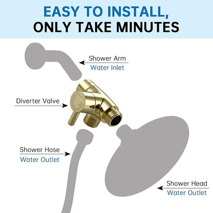 G-Promise Solid Metal 3-Way Shower Diverter Valve (Polished Gold) | Smooth Knob Switch, Spray Separately or Both, Anti-Leak, Easy to Install, Standard Connections, Universal Replacement Part