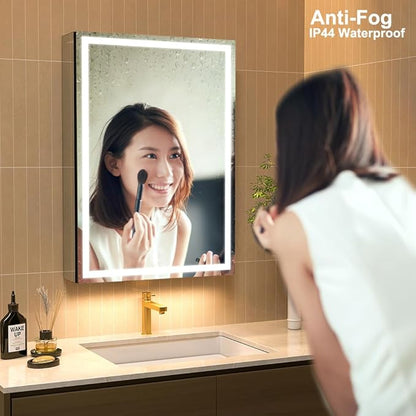 LED Lighted Bathroom Medicine Mirror Cabinet with Sockets & USBs, Anti-Fog Dimmable Light and Color Adjustment, Easy to Install Aluminum Cabinet (20 * 28 Right Hinge)