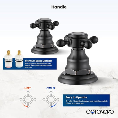 gotonovo 3 Hole Widespread Bathroom Sink Faucet Double Cross Handle Mixer Tap Faucet for Bathroom Sink Vanity Faucet Deck Mount Basin Hot Cold Water Matching Pop Up Drain Oil Rubbed Bronze