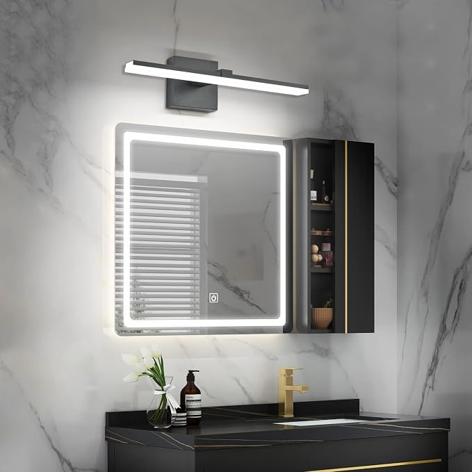 Black Bathroom Vanity Lights - 18 inch Modern LED Bathroom Light Fixtures Dimmable Vanity Light Acrylic Bath Room Lighting Fixture Over Mirror