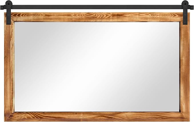 COGOOD Farmhouse Bathroom Mirrors for Over Sink - 30 x 49 Brown | Rustic Barn Door Wood Framed Vanity Mirror for Entryway, Living Room, Bedroom, Dresser Wall Decor
