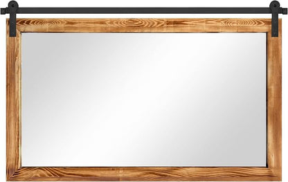 COGOOD Farmhouse Bathroom Mirrors for Over Sink - 30 x 49 Brown | Rustic Barn Door Wood Framed Vanity Mirror for Entryway, Living Room, Bedroom, Dresser Wall Decor