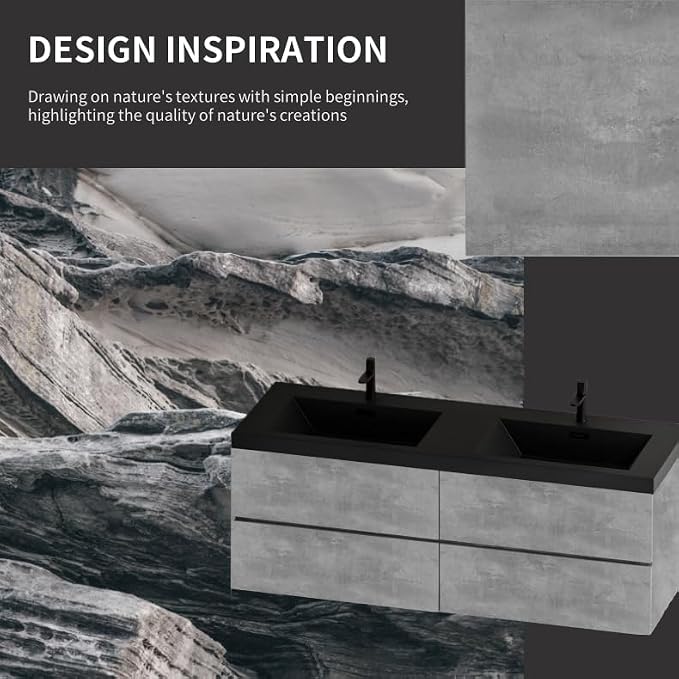 60 Inch Floating Bathroom Vanity with Double Sink, Modern Grey Wall Mounted Floating Vanity with Scratch-Resistant Quartz Sand Basin and 4 Soft Closing Drawers, Pre Assembled Bathroom Vanity